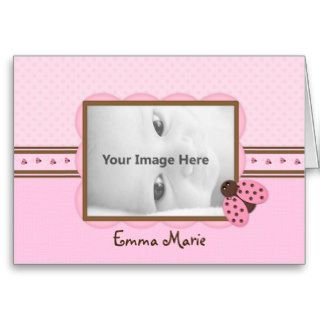 Pink & Brown Ladybug Birth Announcement Cards