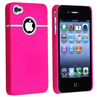 Hot Pink/ Chrome Hole Rear Rubber Coated Case for Apple iPhone 4/ 4S Eforcity Cases & Holders