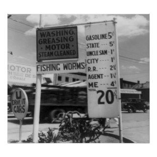 Gas Station Price Sign 1928 Print