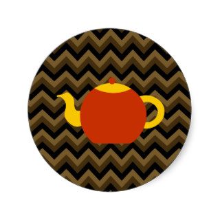 Red Teapot on Brown Zigzags. Sticker
