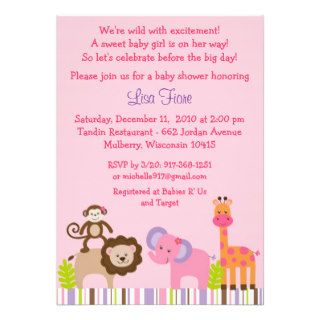 Bubblegum Jungle Animal Baby Shower Invitations