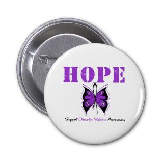 Hope Butterfly Ribbon Domestic Violence Button