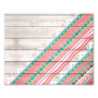 Andes Tribal Aztec Coral Teal Chevron Wood Pattern Photographic Print
