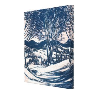 Vintage Christmas Landscape, Snow Trees Mountains Gallery Wrap Canvas