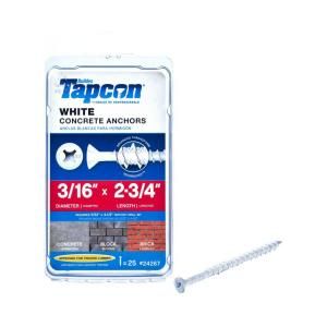 Tapcon 3/16 in. x 2 3/4 in. White Polymer Plated Steel Flat Head Phillips Anchors (25 Pack) 24267