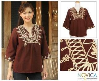 Cotton 'Earth Dance' Blouse (Thailand) Novica Women's Clothing