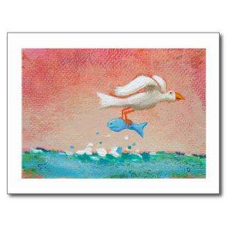 Fishing for dinner   Tiny Art #608 Bird & Fish art Post Card