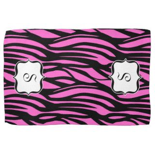 Monogram Hot Pink Zebra Print Kitchen Towel