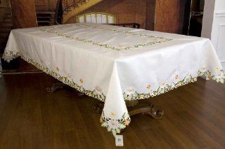 72" X 108" White Tablecloth Embroidered  