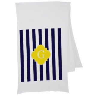 Navy Blue White Stripe Yellow Quatrefoil Monogram Scarf Wraps