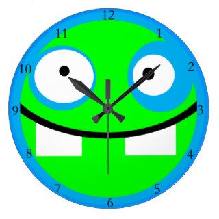 funny silly cartoon alien monster smile face wall clock