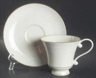 Pickard Lace Footed Cup & Saucer Set, Fine China Dinnerware   White Flowers On R