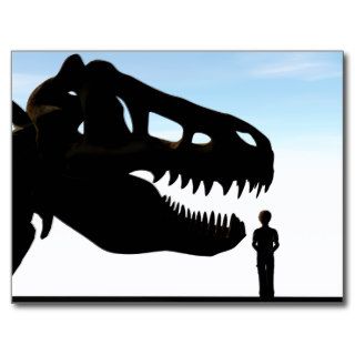 Boy  with a dinosaur skull postcard