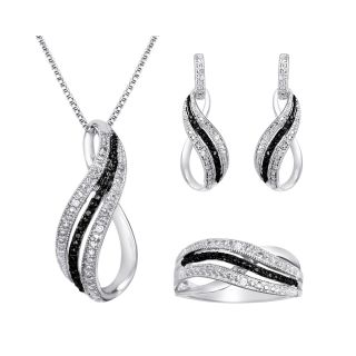1/10 CT. T.W. White & Color Enhanced Black Diamond 3 pc. Jewelry Set, Womens