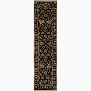 Hand made Oriental Pattern Black/ Tan Wool Rug (2.6x12)