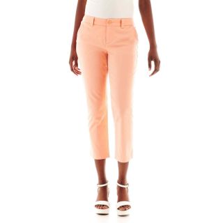 Flat Front Twill Cropped Pants, Peach Sorbet, Womens