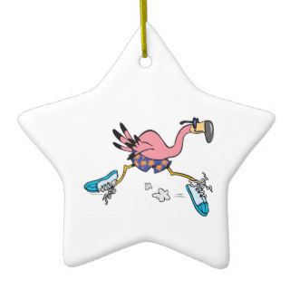 silly cute jogging running flamingo christmas ornaments