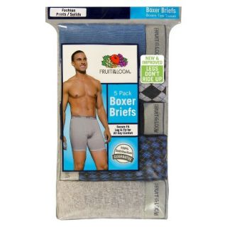 Fruit of the Loom Mens 5 Pack Argyle and Solid Boxer Briefs   M