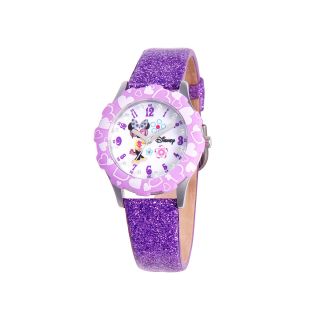 Disney Minnie Mouse Glitz Tween Purple Leather Strap Watch, Girls