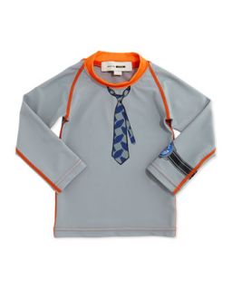 Necktie & Watch Print Rashguard, Gray/Orange/Blue, 12 24 Months