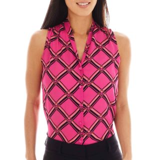Worthington Pleated Button Front Blouse, Pink