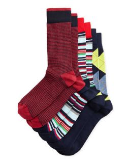 Three Pack Stretch Socks, Navy/Green/Red