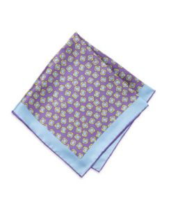 Geometric Dot Print Silk Pocket Square, Lilac/Blue