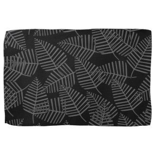 Stylish Leaf Pattern in Dark Gray and Black. Towels