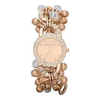 LIZ CLAIBORNE Womens Rose Tone & Crystal Charm Bracelet Watch