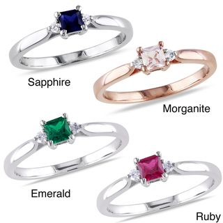 Miadora Silver Tourmaline, Sapphire, Morganite, Tanzanite, Emerald or Ruby and Diamond Ring Miadora Gemstone Rings