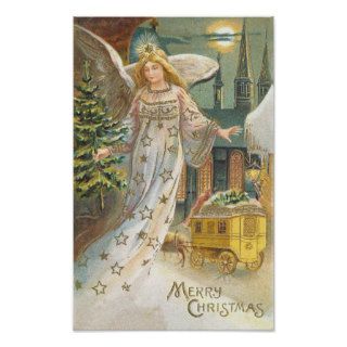 Vintage Christmas Victorian Angel Church Tree Moon Posters