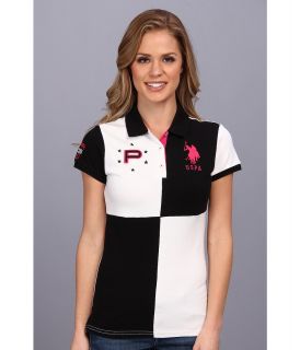 U.S. Polo Assn Color Block Varsity Polo Womens Short Sleeve Knit (Black)