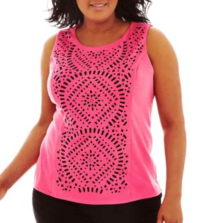 Worthington Laser Cut Ponte Knit Shell Top   Plus, Pink