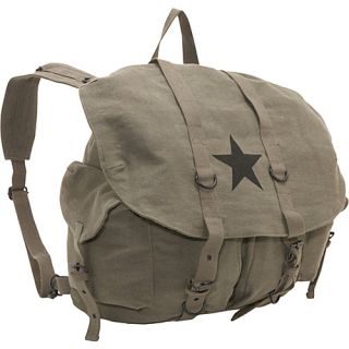 Vintage Canvas Backpack w/ Star Olive   Rothco School & Day Hiking Backpa