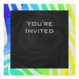Zebra Rainbow and White Print Custom Invitations