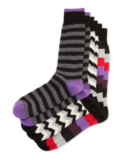 Three Pair Sock Set, Stripe/Zigzag/Stripe
