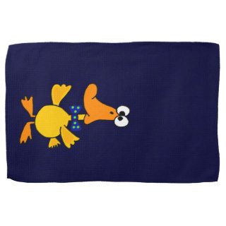 VV  Funny Duck in a Blue Polka Dot Bow Tie Cartoon Hand Towel