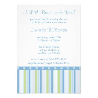 Blue and Green Stripe Baby Boy Shower Invitations