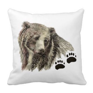 Original Watercolor Grizzly Bear Animal Nature Throw Pillow