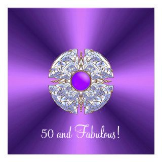 Fabulous 50th Purple Jewel Elegant Birthday Party Invite