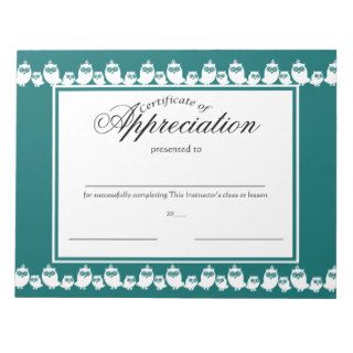Owls in a Line Certificates of Appreciation Notepad