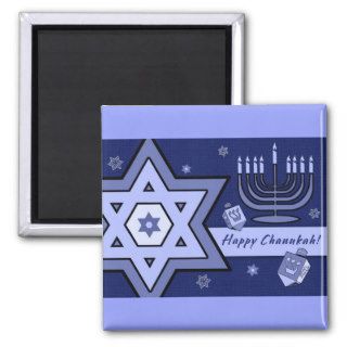 Happy Chanukah Star of David and Menorah Design Fridge Magnet