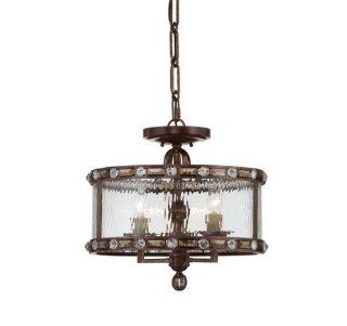 Savoy House 6 6032 3 131 Semi Flush with Clear Watered Shades, Gilded Bronze Finish   Close To Ceiling Light Fixtures  