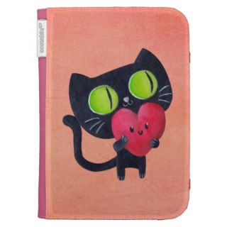 Romantic Cat hugging Red Cute Heart Kindle Keyboard Cases