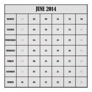 2014 JUNE PLANNER WORKING CALENDAR POSTER