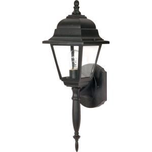 Glomar Briton Textured Black 1 Light 18 in. Wall Lantern with Clear Seed Glass HD 542