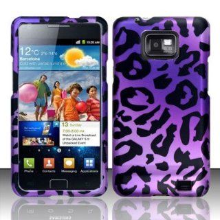 [ 123 Go ] for Samsung Galaxy S Ii I777 / I9100 (At&t) Rubberized Design Cover   Purple Cheetah Free Lucky String Wooden Money Bag Bracelet Jewelry Cell Phones & Accessories