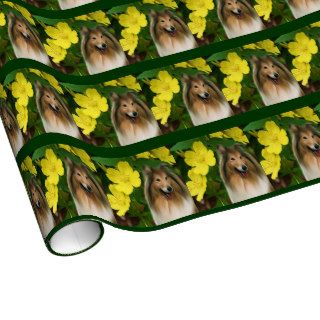Sable Collie And Yellow Flowers Dog Gift Wrapping Paper