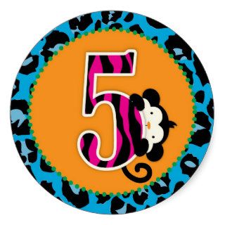 Jungle Monkey Fifth Birthday Cupcake Topper Wild Stickers