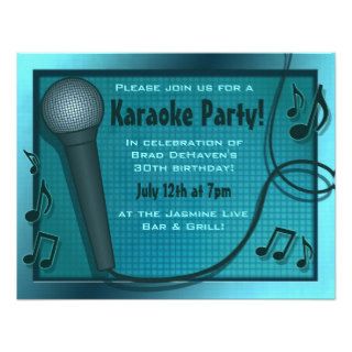 Blue Microphone Karaoke Party Invitation